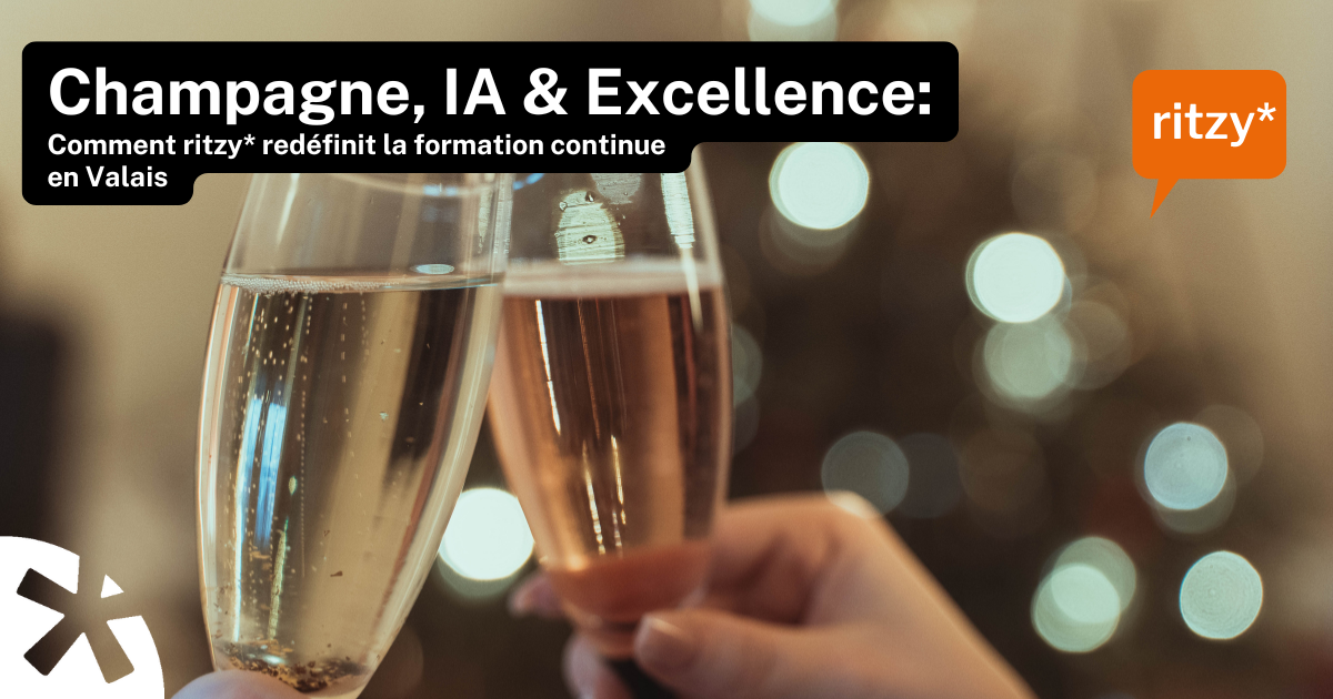 Deux verres de champagne trinquent dans une ambiance festive – illustration de l’excellence et de l’innovation en formation continue avec ritzy* en Valais.