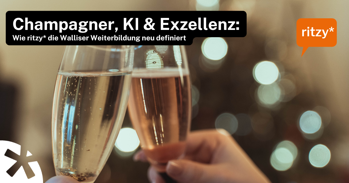 Zwei Champagnergläser stoßen in festlicher Atmosphäre an – eine Darstellung von Exzellenz und Innovation in der Weiterbildung mit ritzy* im Wallis.